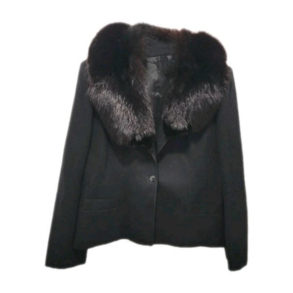 Vintage Manchester Suitmakers Black 100% Wool Coat With Real Fur Collar